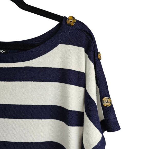 💎Cable & Gauge Knit Stripe Button Detail Navy And White Nautical Sweater Top - Picture 3 of 6